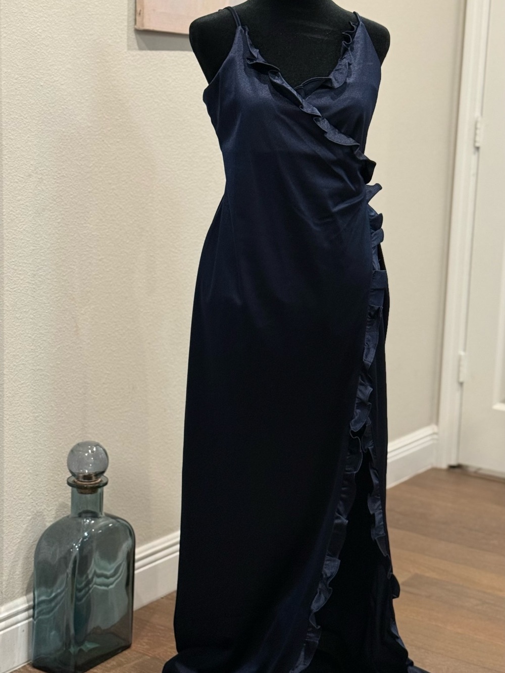 Jump Navy Ruffle-Trim Wrap Maxi Dress